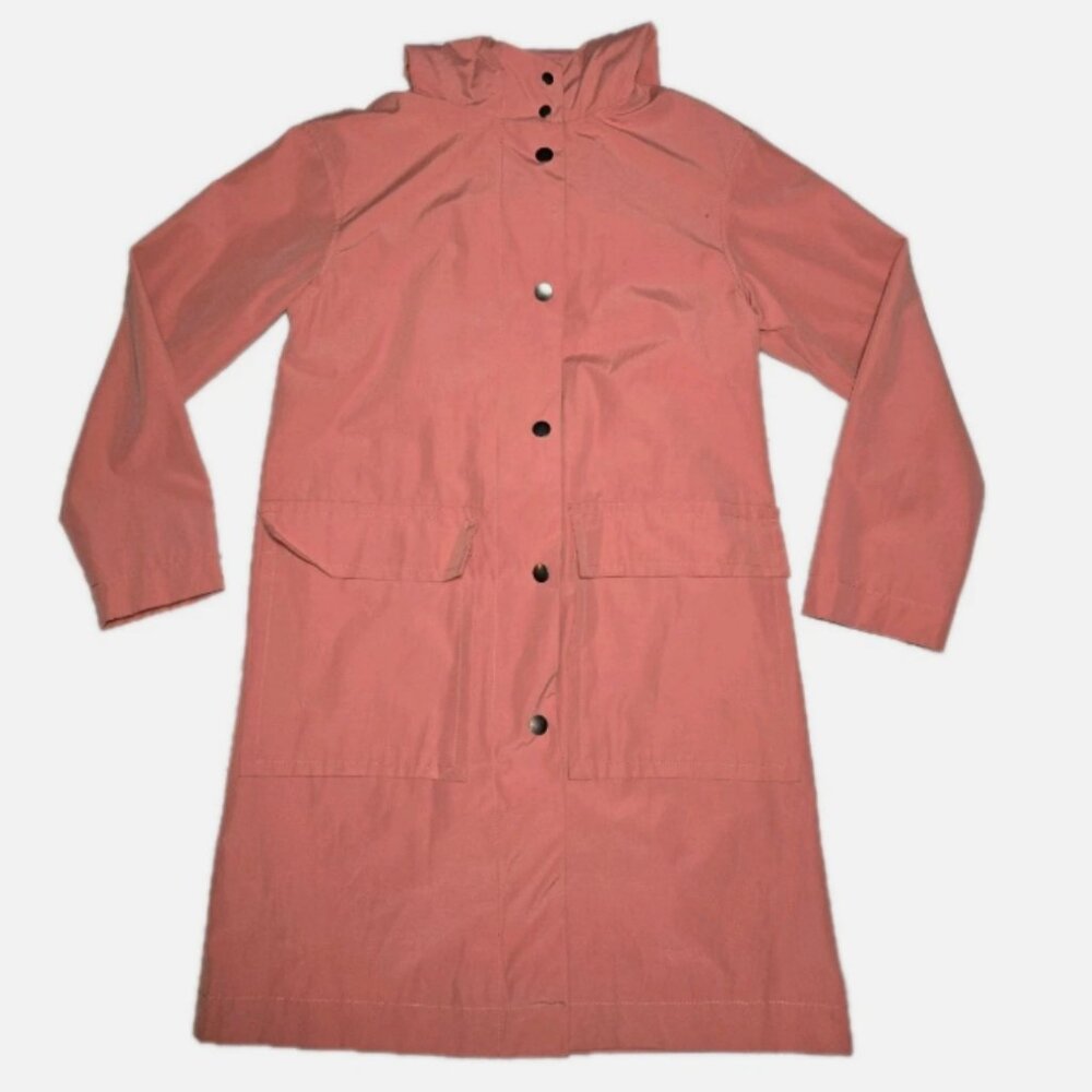 Coral Raincoat "A New Day" with Pockets & Snaps, Women's Size XS, Mid-Length